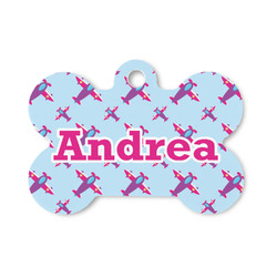 Airplane Theme - for Girls Bone Shaped Dog ID Tag - Small (Personalized)