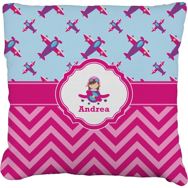 Custom Airplane Theme - for Girls Faux-Linen Throw Pillow 16" (Personalized)