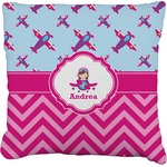 Airplane Theme - for Girls Faux-Linen Throw Pillow 18" (Personalized)