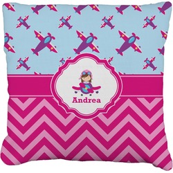 Airplane Theme - for Girls Faux-Linen Throw Pillow 18" (Personalized)