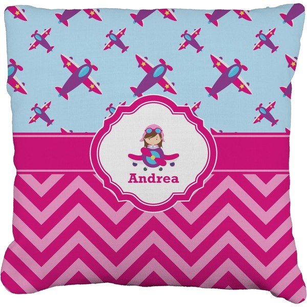 Custom Airplane Theme - for Girls Faux-Linen Throw Pillow 18" (Personalized)