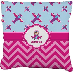 Airplane Theme - for Girls Faux-Linen Throw Pillow 20" (Personalized)