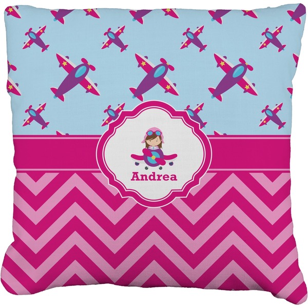 Custom Airplane Theme - for Girls Faux-Linen Throw Pillow 20" (Personalized)