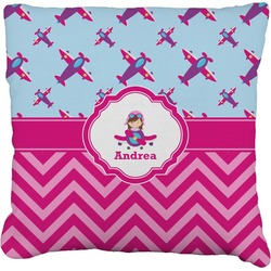 Airplane Theme - for Girls Faux-Linen Throw Pillow 26" (Personalized)