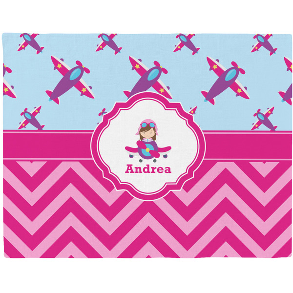 Custom Airplane Theme - for Girls Woven Fabric Placemat - Twill w/ Name or Text