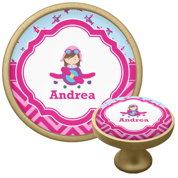 Custom Airplane Theme - for Girls Cabinet Knob - Gold (Personalized)