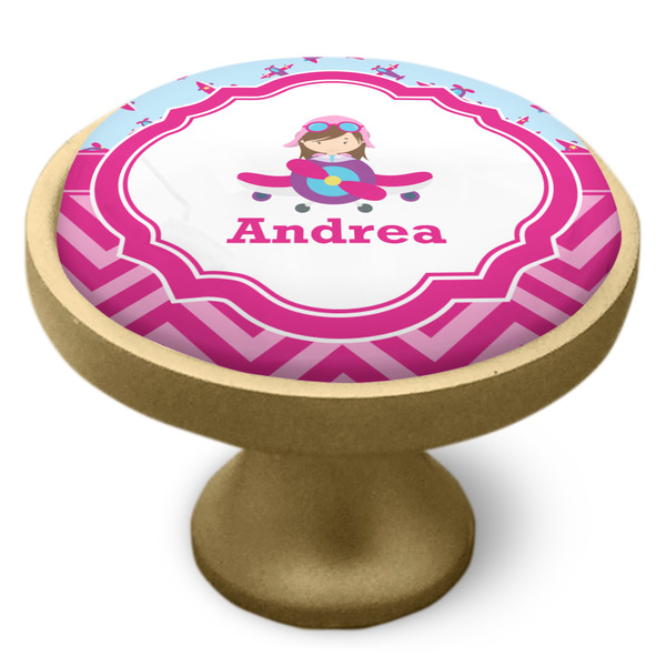 Airplane Theme - for Girls Cabinet Knob - Gold - Side