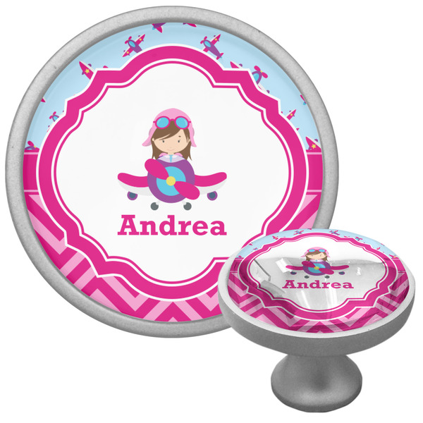 Custom Airplane Theme - for Girls Cabinet Knob (Silver) (Personalized)
