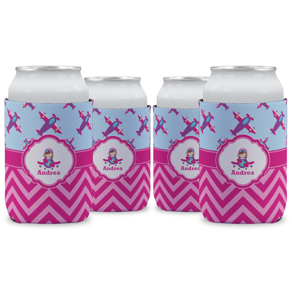 Custom Airplane Theme - for Girls Can Cooler (12 oz) - Set of 4 w/ Name or Text