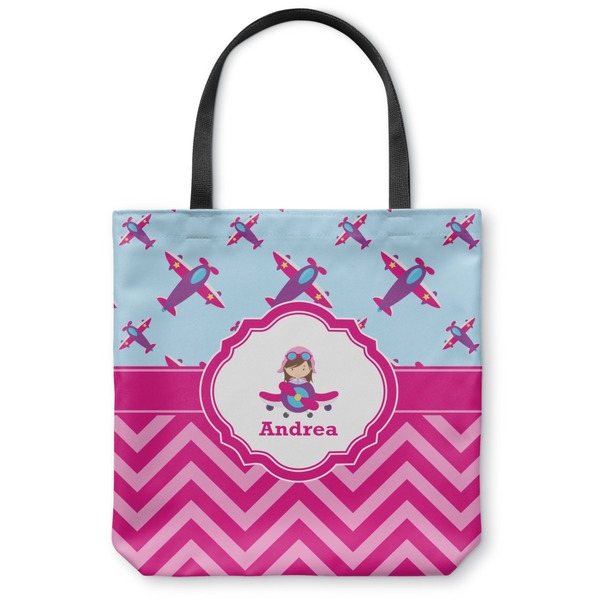 Custom Airplane Theme - for Girls Canvas Tote Bag - Medium - 16"x16" (Personalized)