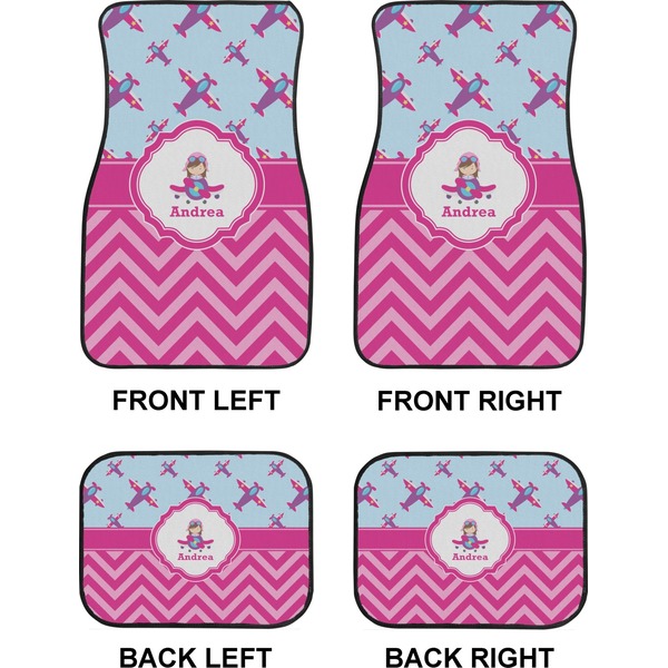 Airplane Theme - for Girls Car Floor Mats Set (2F + 2B)