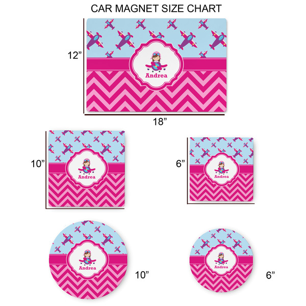 Airplane Theme - for Girls Car Magnets - SIZE CHART