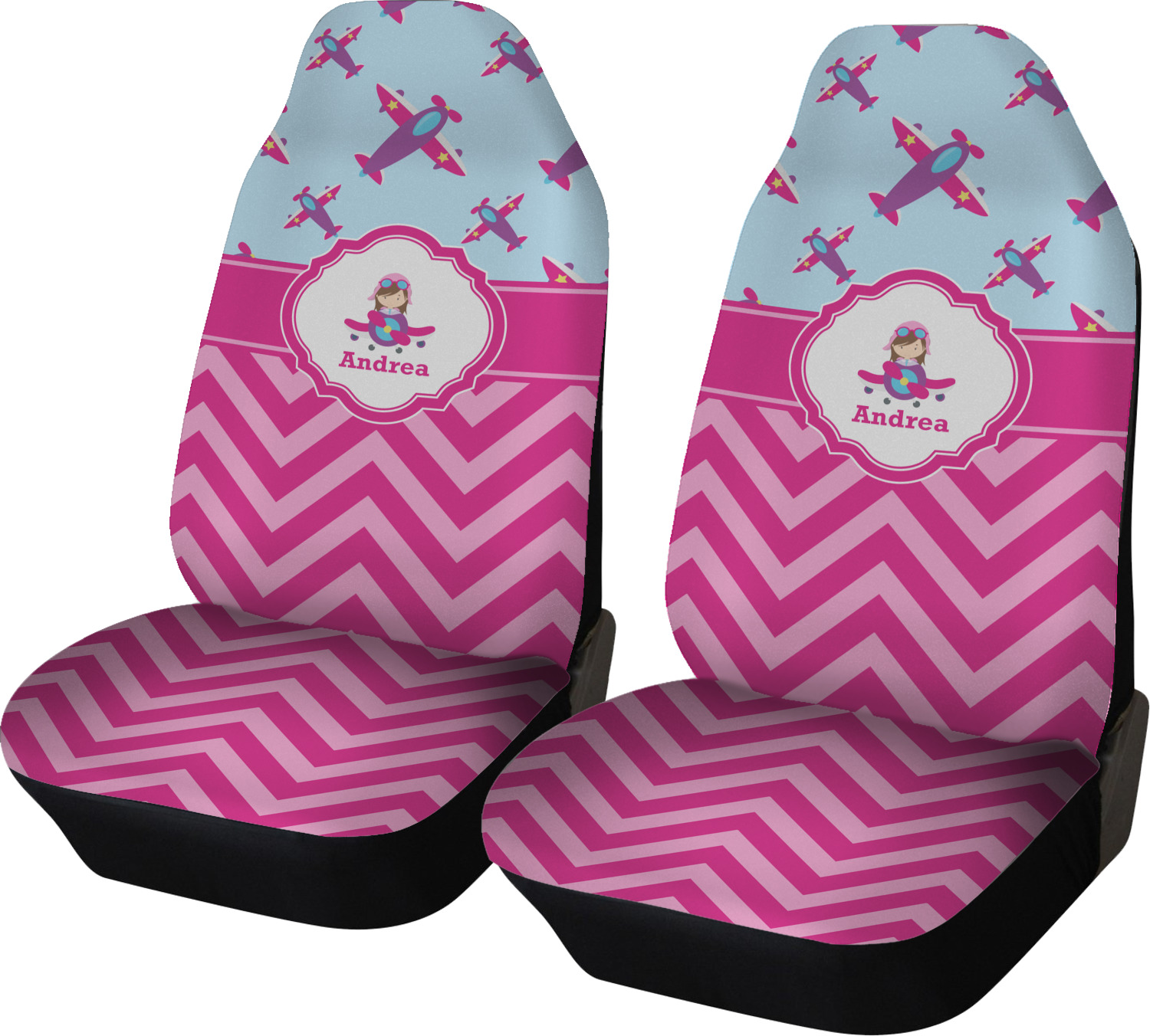 Airplane Theme for Girls Car Seat Covers (Set of Two) (Personalized