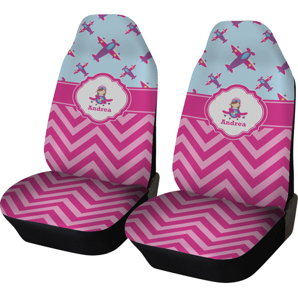 Custom Airplane Theme - for Girls Car Seat Covers (Set of Two) (Personalized)