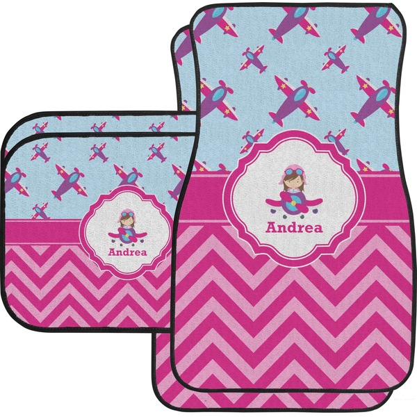 Custom Airplane Theme - for Girls Car Floor Mats Set - 2 Front & 2 Back (Personalized)