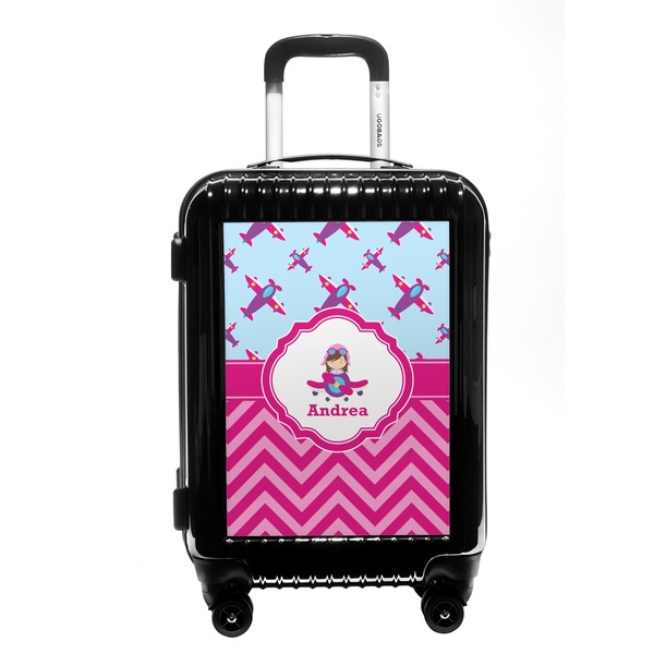 Custom Airplane Theme - for Girls Carry On Hard Shell Suitcase (Personalized)