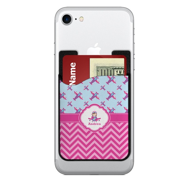 Custom Airplane Theme - for Girls 2-in-1 Cell Phone Credit Card Holder & Screen Cleaner (Personalized)