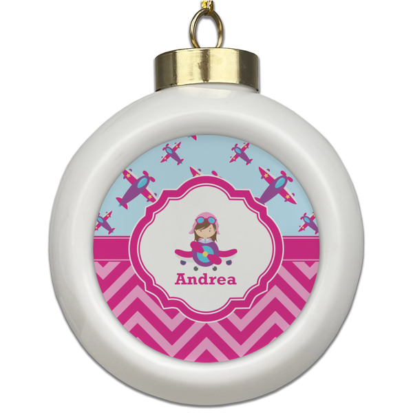Custom Airplane Theme - for Girls Ceramic Ball Ornament (Personalized)