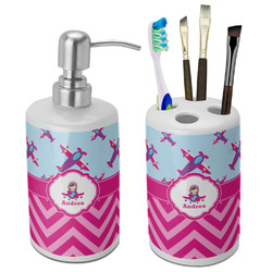 Airplane Theme - for Girls Ceramic Bathroom Accessories Set (Personalized)