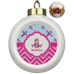 Airplane Theme - for Girls Ceramic Ball Ornaments - Poinsettia Garland (Personalized)