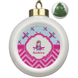 Airplane Theme - for Girls Ceramic Ball Ornament - Christmas Tree (Personalized)