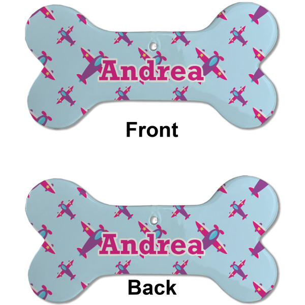 Airplane Theme - for Girls Ceramic Flat Ornament - Bone Front & Back (APPROVAL)