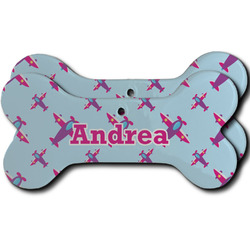 Airplane Theme - for Girls Ceramic Dog Ornament - Front & Back w/ Name or Text