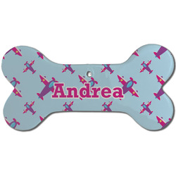Airplane Theme - for Girls Ceramic Dog Ornament - Front w/ Name or Text