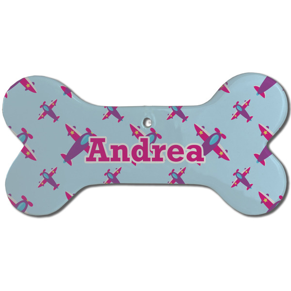 Custom Airplane Theme - for Girls Ceramic Dog Ornament - Front w/ Name or Text
