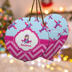 Airplane Theme - for Girls Ceramic Ornament w/ Name or Text