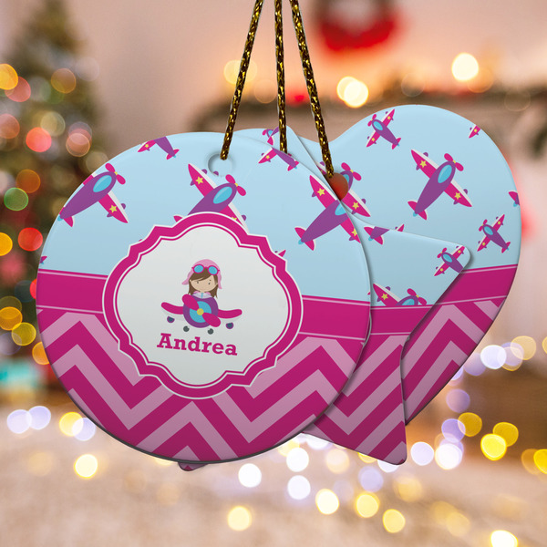 Custom Airplane Theme - for Girls Ceramic Ornament w/ Name or Text