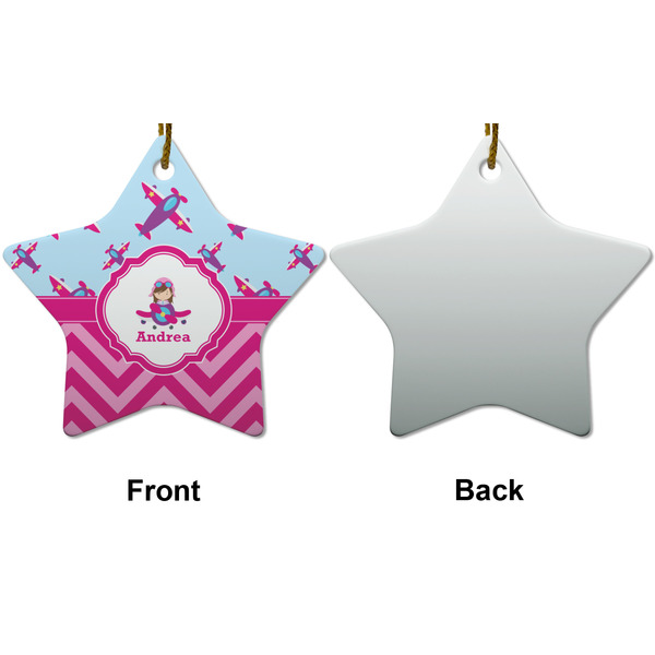Airplane Theme - for Girls Ceramic Flat Ornament - Star Front & Back (APPROVAL)