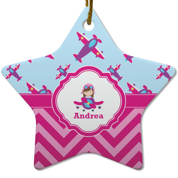 Custom Airplane Theme - for Girls Star Ceramic Ornament w/ Name or Text
