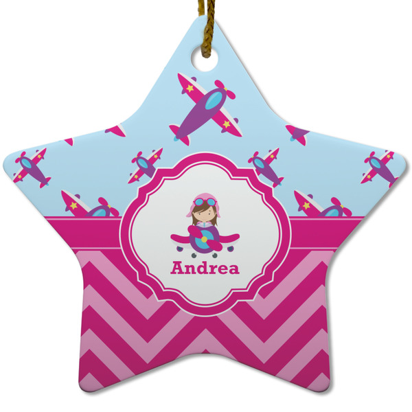 Airplane Theme - for Girls Ceramic Flat Ornament - Star (Front)