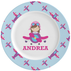 Airplane Theme - for Girls Ceramic Dinner Plates (Set of 4) (Personalized)