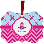 Airplane Theme - for Girls Metal Frame Ornament - Double Sided w/ Name or Text