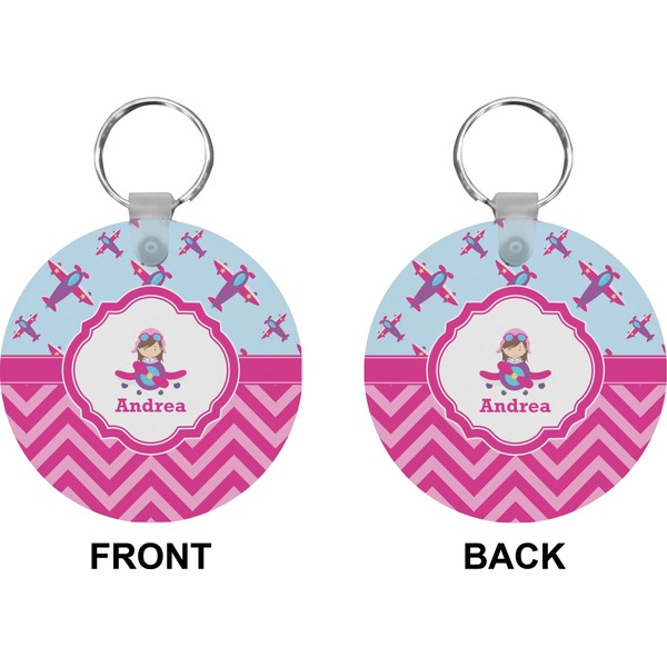 Airplane Theme - for Girls Circle Keychain (Front + Back)