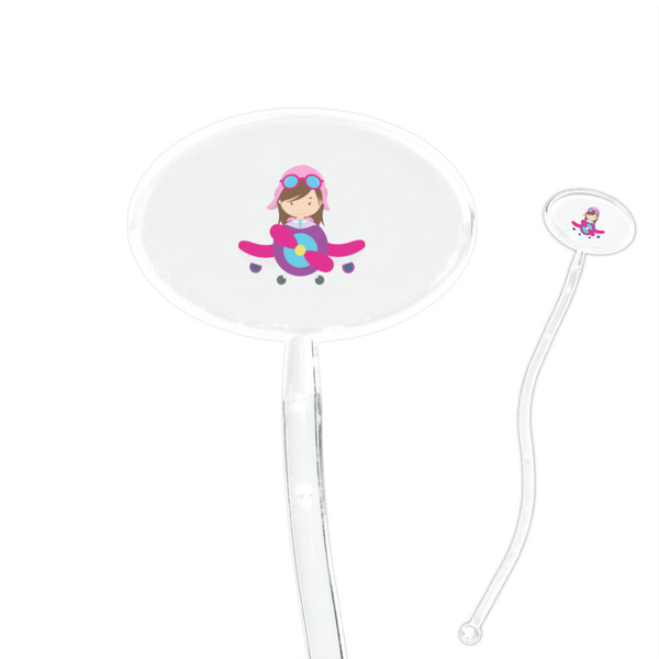 Custom Airplane Theme - for Girls 7" Oval Plastic Stir Sticks - Clear