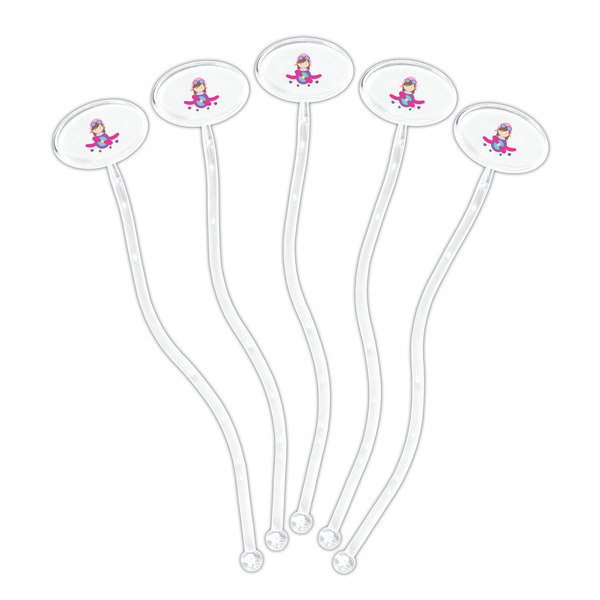 Airplane Theme - for Girls Clear Plastic 7" Stir Stick - Oval - Fan