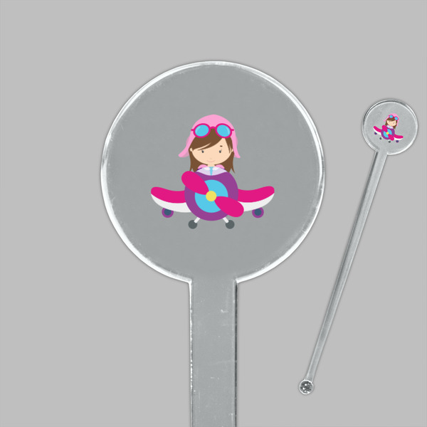 Airplane Theme - for Girls Clear Plastic 7" Stir Stick - Round - Closeup