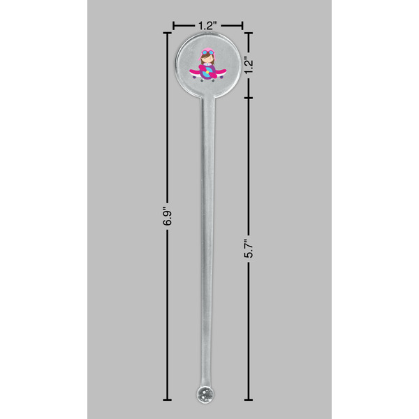 Airplane Theme - for Girls Clear Plastic 7" Stir Stick - Round - Dimensions