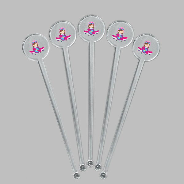 Airplane Theme - for Girls Clear Plastic 7" Stir Stick - Round - Fan View