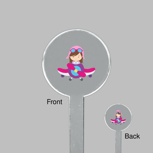 Airplane Theme - for Girls Clear Plastic 7" Stir Stick - Round - Front & Back