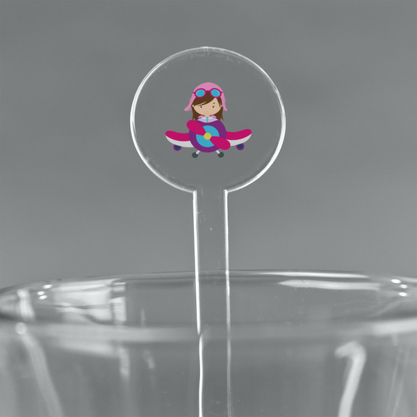 Custom Airplane Theme - for Girls 5.5" Round Plastic Stir Sticks - Clear
