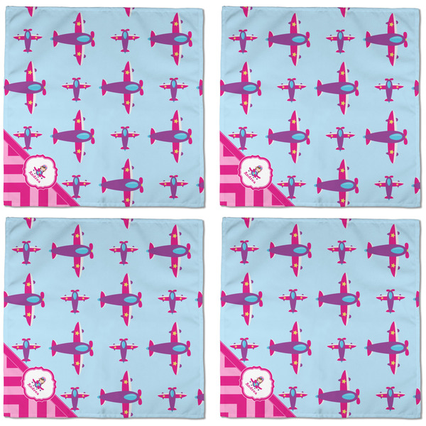 Airplane Theme - for Girls Cloth Napkins - Personalized Dinner (APPROVAL) Set of 4