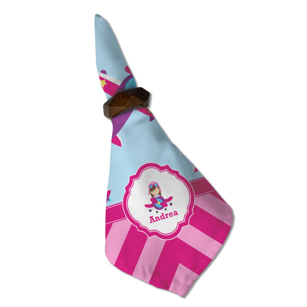 Airplane Theme - for Girls Cloth Napkins - Personalized Dinner (Folded in Ring) (MAIN)