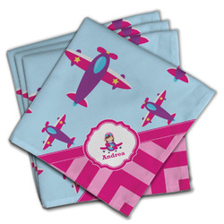 Airplane Theme - for Girls Cloth Napkins (Set of 4) (Personalized)