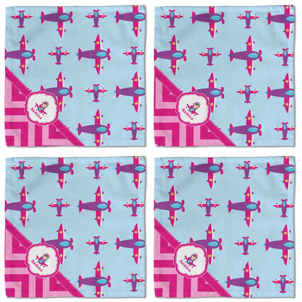Airplane Theme - for Girls Cloth Napkins - Personalized Lunch (APPROVAL) Set of 4