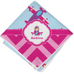 Airplane Theme - for Girls Cloth Cocktail Napkin - Single w/ Name or Text