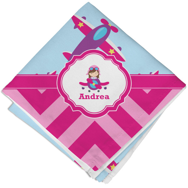 Airplane Theme - for Girls Cloth Napkins - Personalized Lunch (Folded Four Corners)
